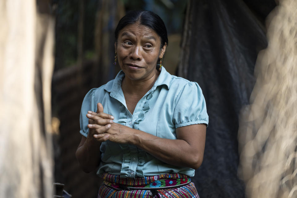 Thelma Cabrera, presidential hopeful for the Movement for the Liberation of the People, MLP, party speaks during an interview at her home in El Asintal, Guatemala, Monday, March 13, 2023. Cabrera and the MLP are waiting for the Supreme Electoral Tribunal to approve the candidacy of her running-mate Jordan Rodas, ahead of 2023 general elections. (AP Photo/Moises Castillo)