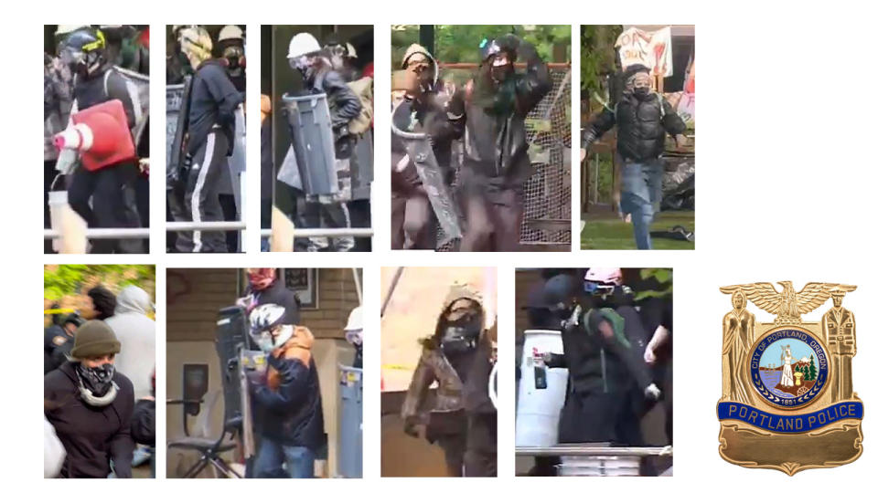 Portland police are asking the public's help in identifying protesters who were seen running away from the PSU library following a days-long occupation. May 2, 2024 (courtesy Portland Police Bureau).