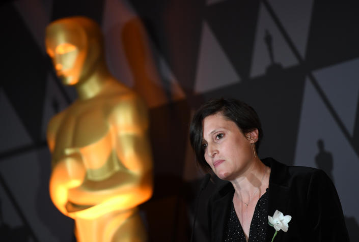 Rachel Morrison speaks during the Foreign Language Film Oscar nominees reception sponsored by the Academy of Motion Picture Arts and Sciences in Beverly Hills, California, on  March 2, 2018. / AFP PHOTO / ANGELA WEISS        (Photo credit should read ANGELA WEISS/AFP via Getty Images)