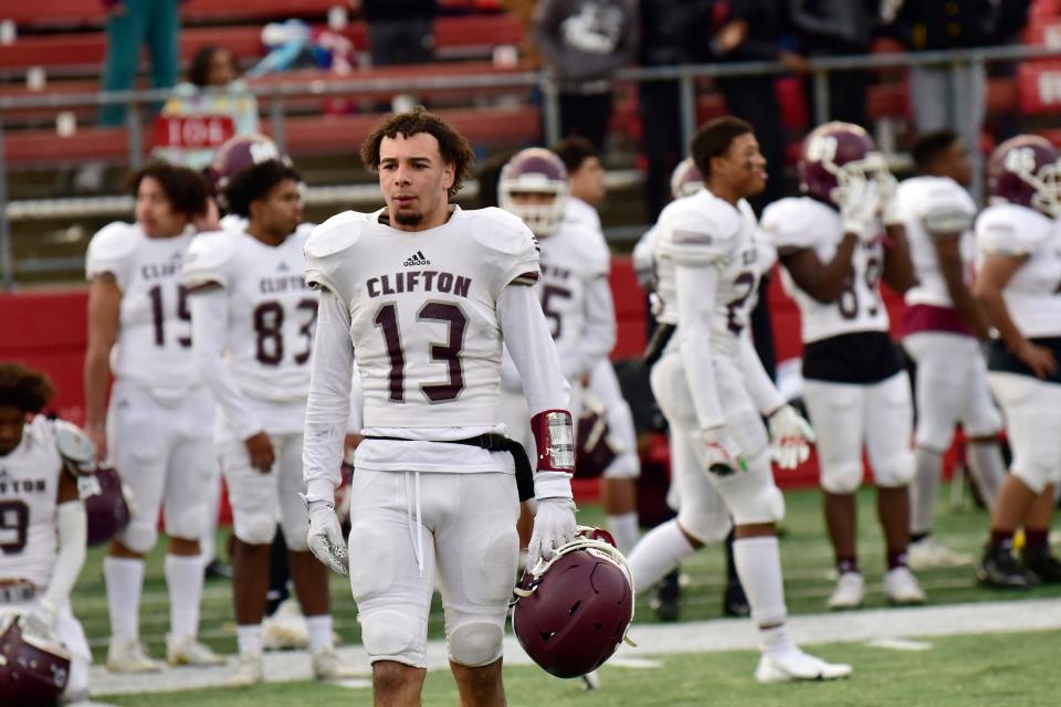 Players of Clifton are in disbelief as East Orange Campus wins against Clifton in third overtimes winning after the announcement following reviewing a replayed video in the North Group 5 Regional Championship Football Game at Rutgers SHI Stadium in Piscataway on 12/05/21.