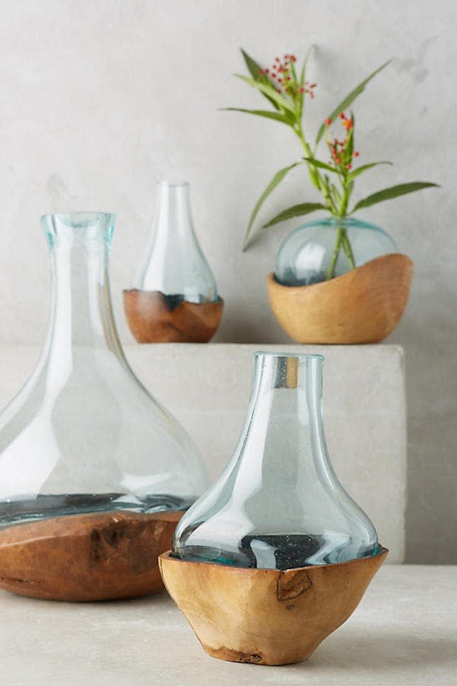 teak glass vase