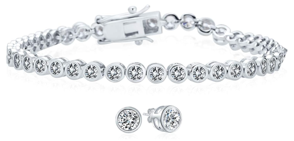 Bling Jewelry Cubic Zirconia Round Bubble Bezel Tennis Bracelet and Earring Set