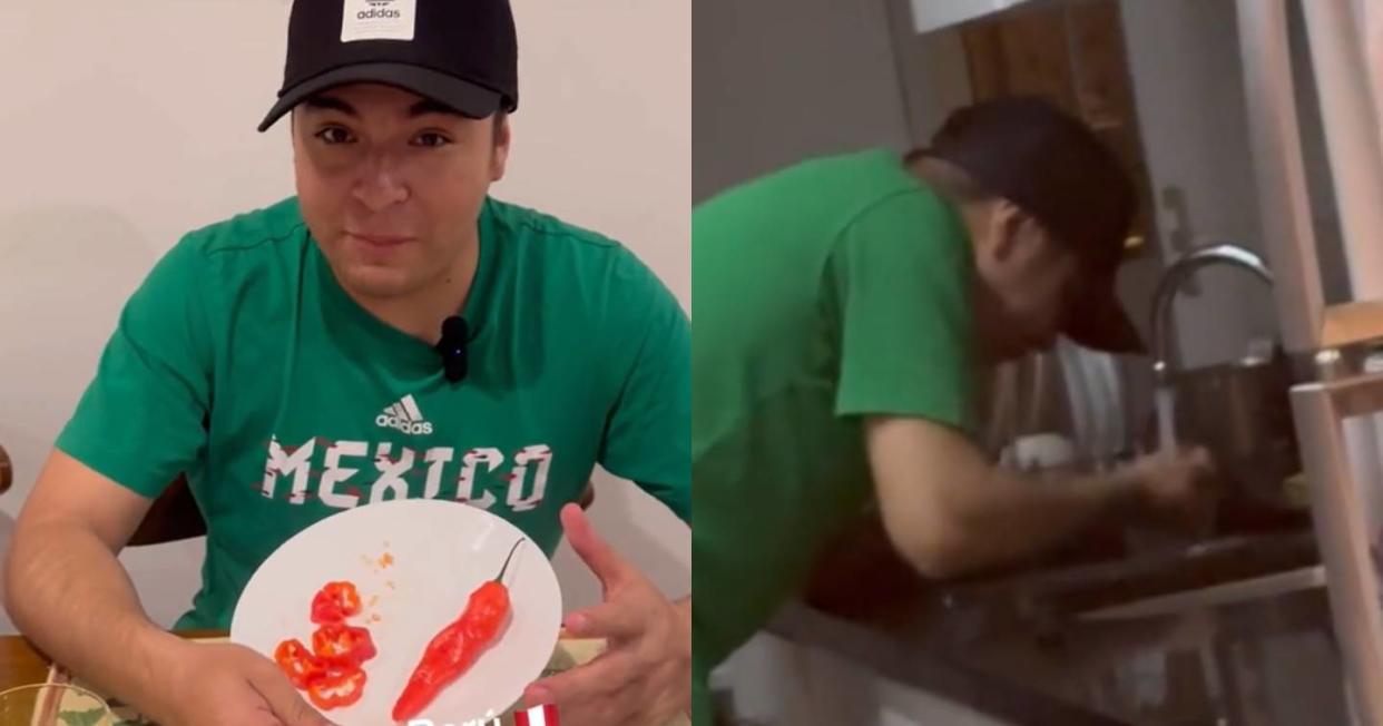 Mexicano prueba un chile peruano y termina llorando. Foto: Captura de video TikTok vía @krilinpunk