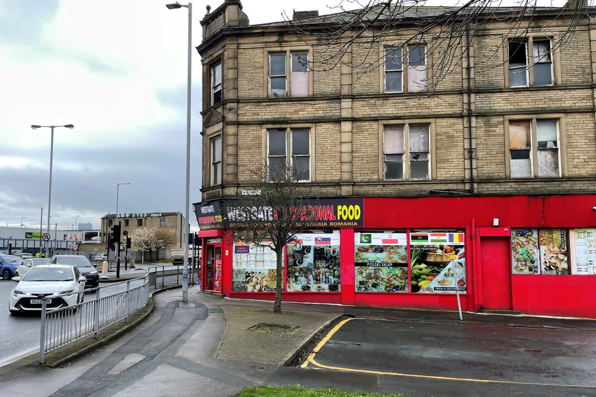 The scene in Bradford city centre where Kulsuma Akter was stabbed to death in the street as she pushed her baby in a pram on Saturday afternoon (PA Wire)