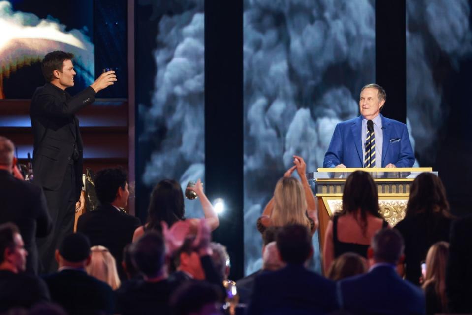 During the roast, Brady reunited with his former coach Bill Belichick. Both took jabs at each other and then toasted each other. Getty Images for Netflix