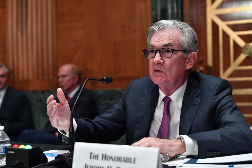 US Federal Reserve Chairman Jerome Powell testifies before a Senate Banking, Housing and Urban Affairs Committee hearing, on Capitol Hill in Washington, DC, July 15, 2021. (Photo by Nicholas Kamm / AFP) (Photo by NICHOLAS KAMM/AFP via Getty Images)