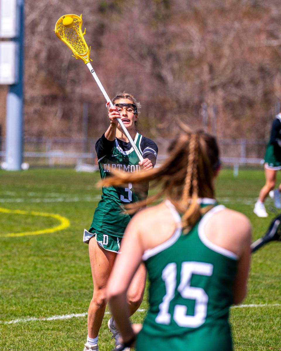 Dartmouth's Sorelle Lawton makes the pass up the field to Katie Lamothe.