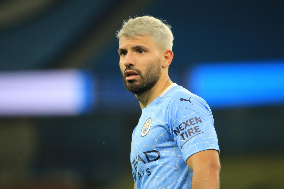 Sergio Aguero of Manchester City grabbed assistant referee Sian Massey-Ellis during Saturday's Premier League match against Arsenal. (Tom Flathers/Getty Images)