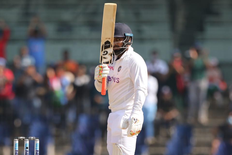 Rishabh Pant of India celebrates his fifty