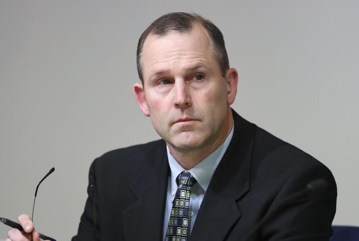 Council member Troy Patton listens during a monthly City Council meeting at Westfield City Hall on Monday, Jan. 13, 2020.