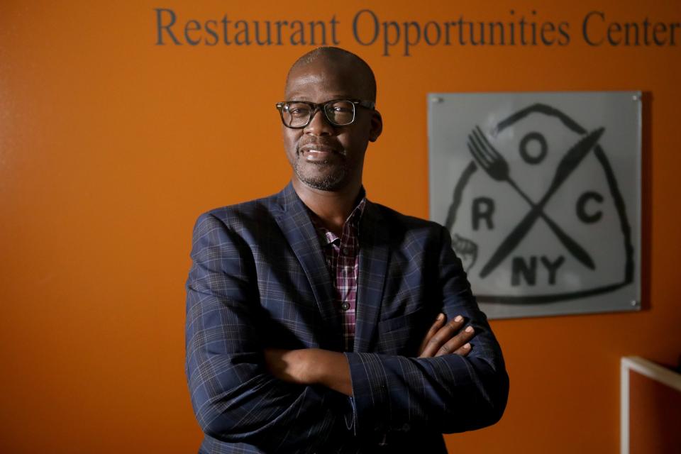 Sekou Siby, Executive Director of Restaurant Opportunities Center (ROC) United, poses for a photograph at their office in Manhattan. Siby, who used to work at Windows on the World, said after the tragedy of 9/11 they created hope with ROC.