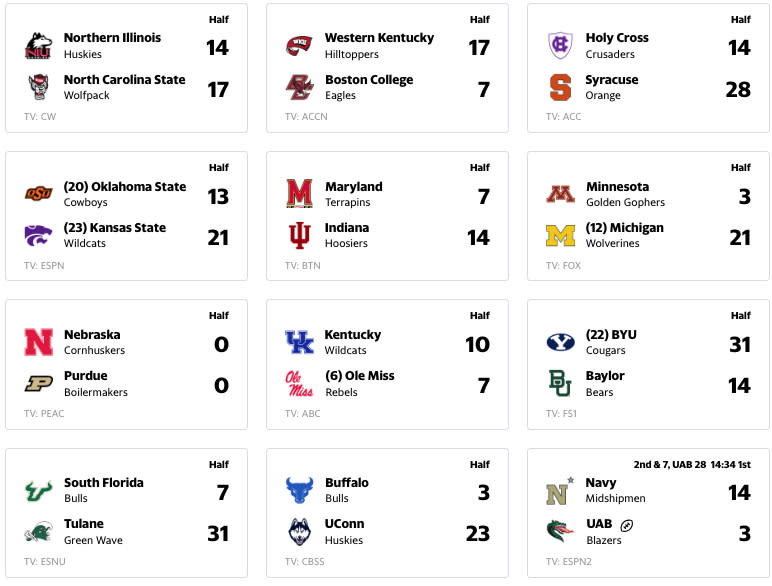 College football scores, games, updates: Kentucky at Ole Miss, Minnesota at Michigan and more