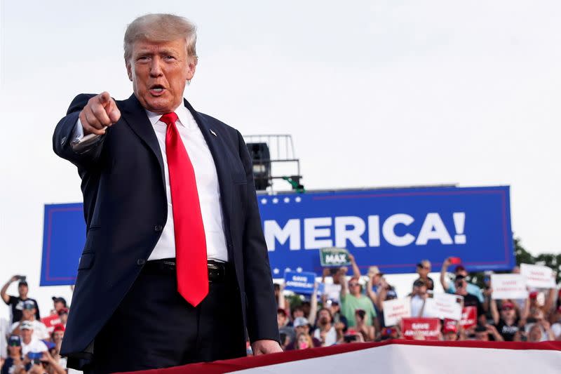 FILE PHOTO: FILE PHOTO: Former U.S. President Trump holds a rally in Wellington, OH