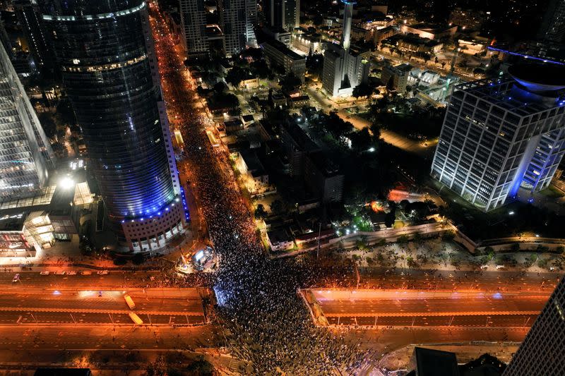 Protest against Prime Minister Benjamin Netanyahu's new right-wing coalition and its proposed judicial reforms to reduce powers of the Supreme Court, in Tel Aviv