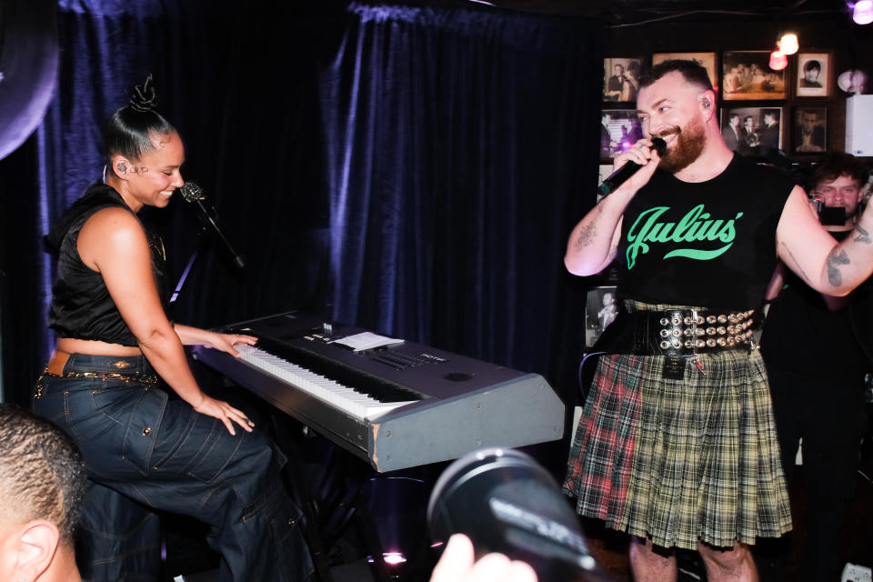 Alicia Keys and Sam Smith at the In the Lonely Hour 10-year anniversary party