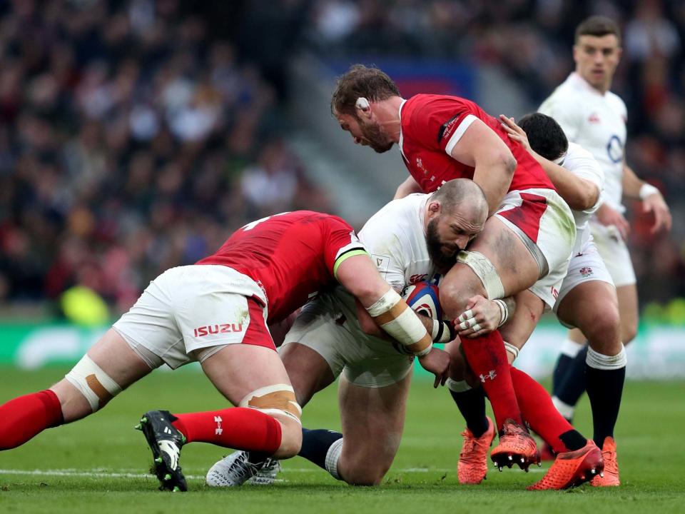 Joe Marler (centre) has been cited for grabbing Alun Wyn Jones (right) by the genitals: PA