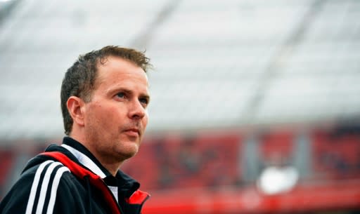 Sascha Lewandowski el 10 de mayo de 2014 cuando era entrenador del Bayer Leverkusen (AFP/Archivos | Sascha Schuermann)