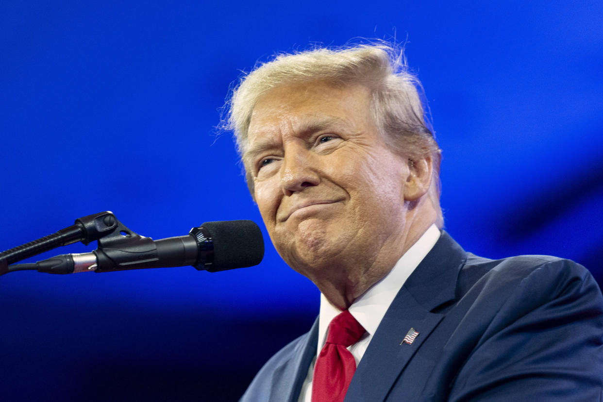 Former President Donald Trump speaks during the Conservative Political Action Conference or CPAC earlier this week.