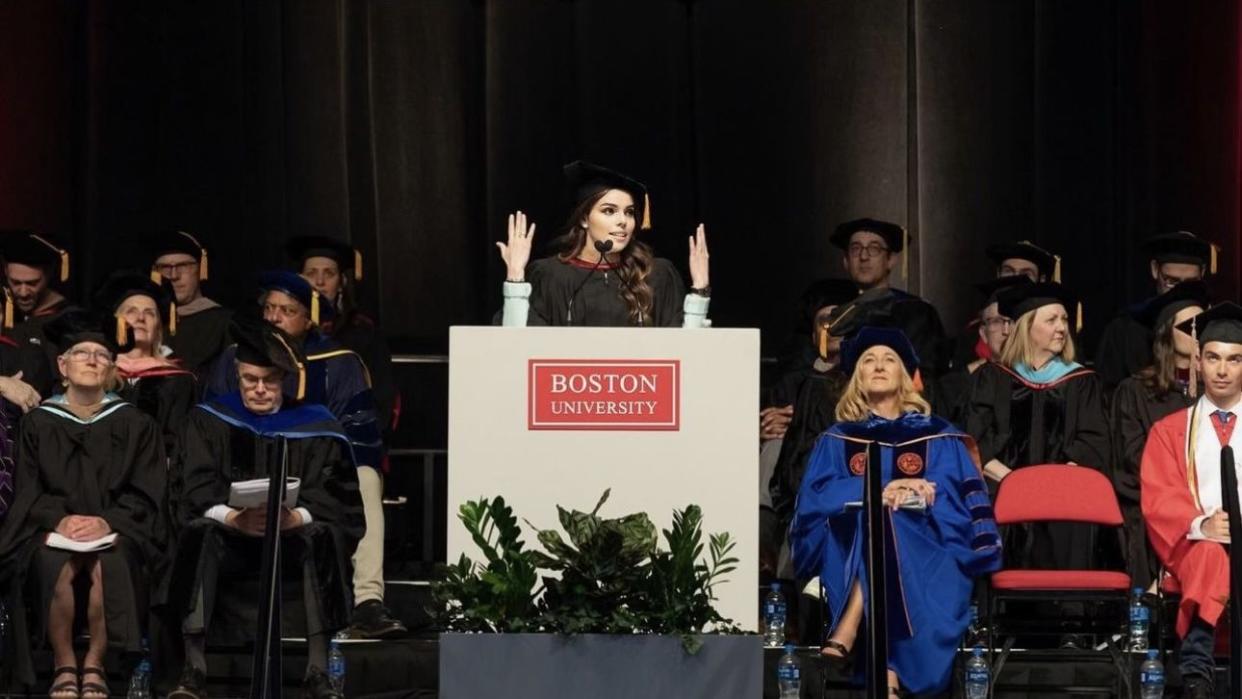 <span class="caption">Daniella giving the commencement speech at her alma mater, Boston University.</span><span class="photo-credit">Courtesy of Daniella</span>