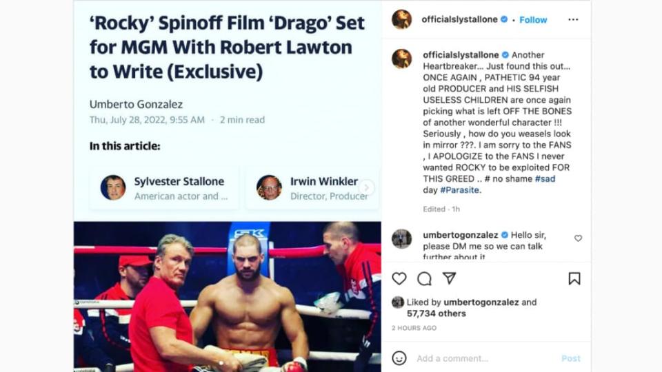 Sylvester stallone rocky spinoff instagram