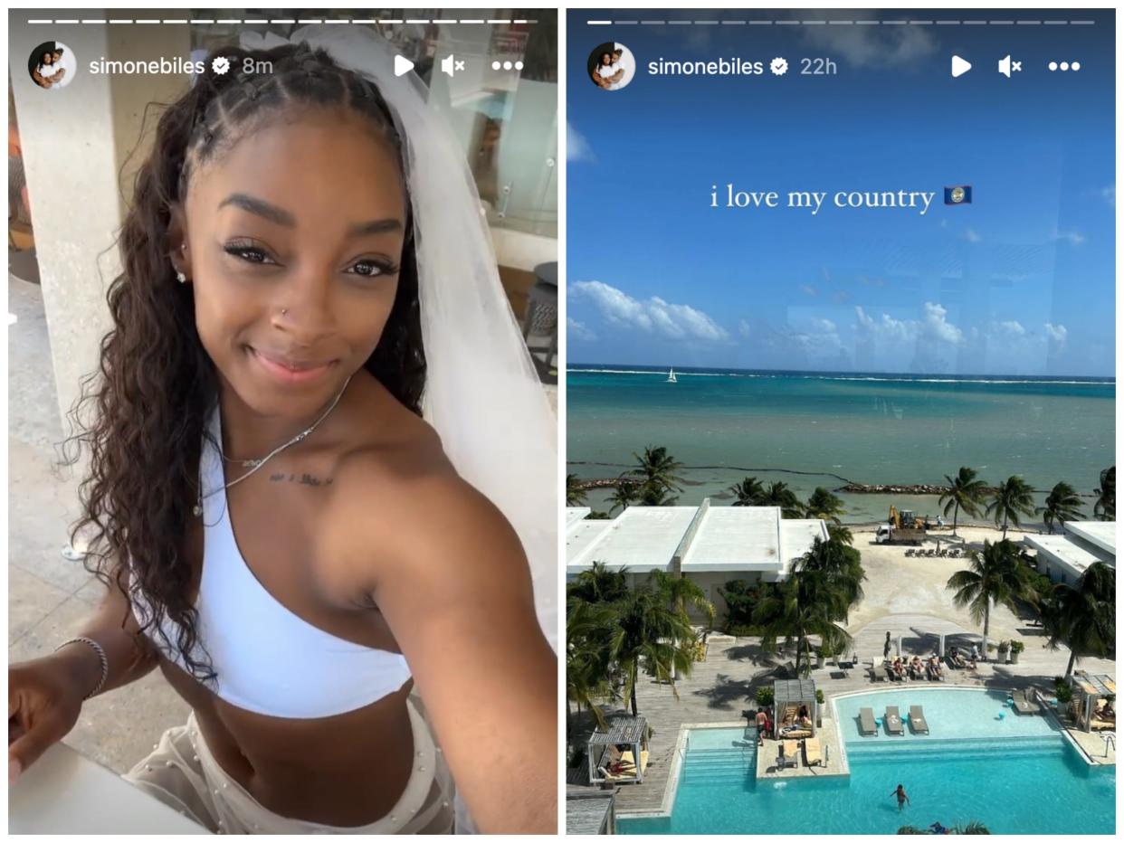 Simone Biles spent time in the sun and surf during her bachelorette part in Belize this weekend.