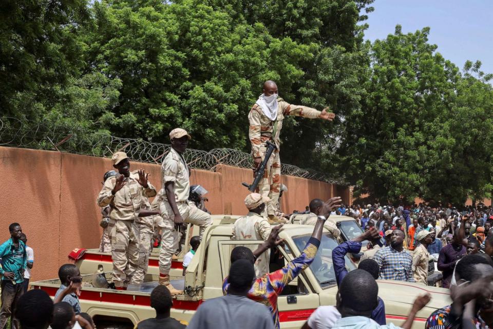 PHOTO: Nigerien security forces prepare to disperse pro-junta demonstrators gathered outside the French embassy, in Niamey, the capital city of Niger July 30, 2023. (Souleymane Ag Anara/Reuters)