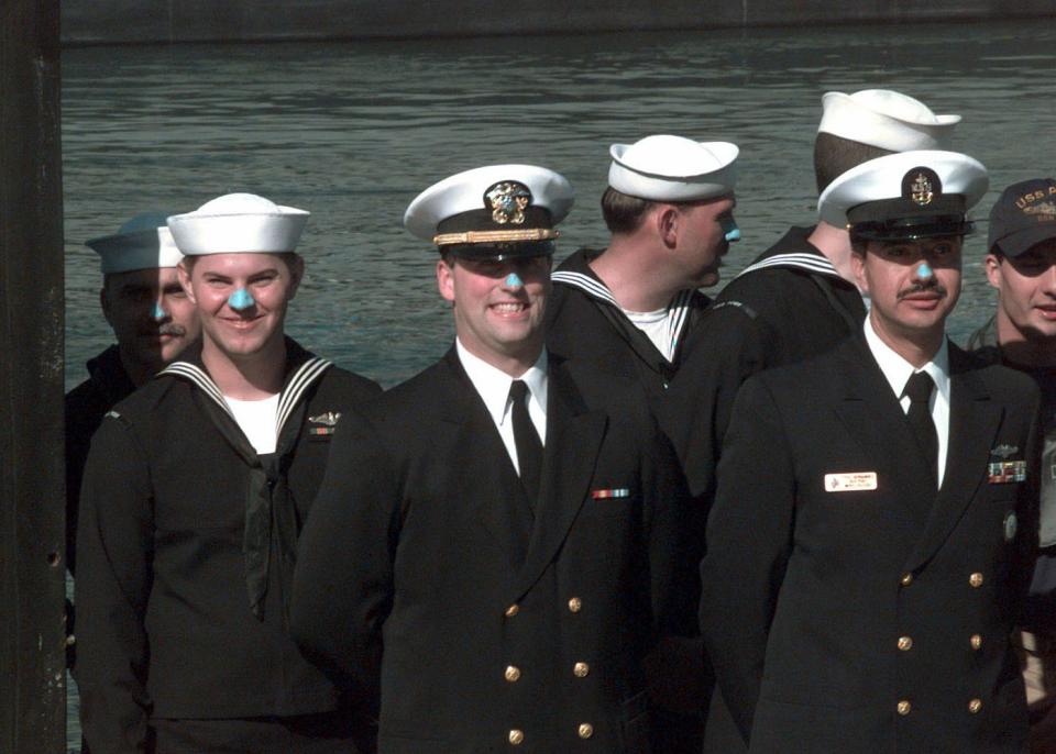 US Navy sailors sport blue noses