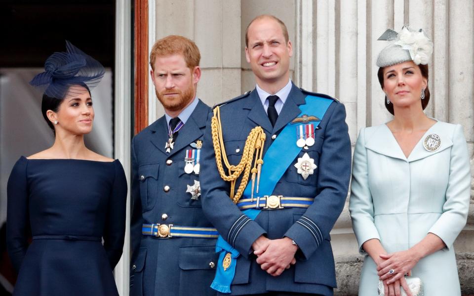 The Duke and Duchess of Sussex and the Duke and Duchess of Cambridge watch a flypast from the balcony of Buckingham Palace in 2018 - Max Mumby/Indigo /Getty Images Europe