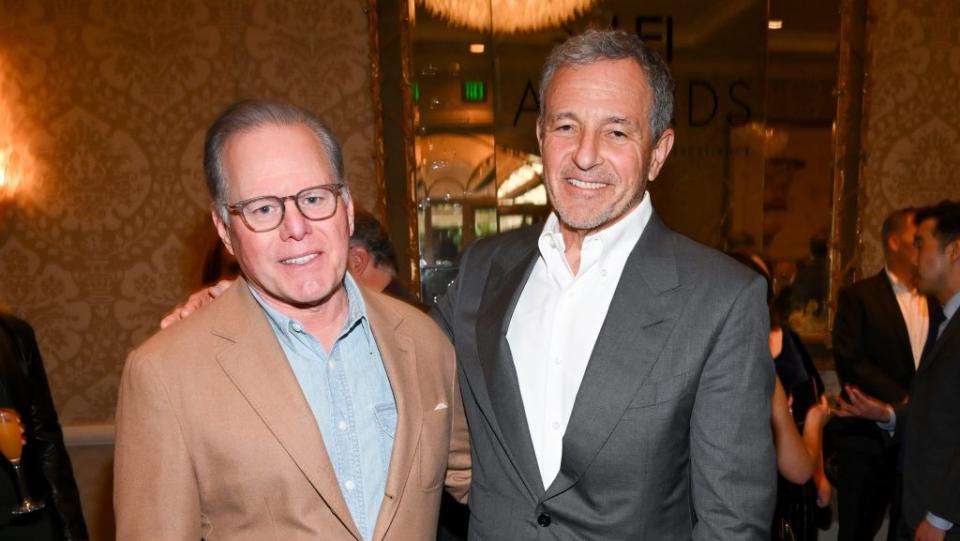 David Zaslav and Robert Iger at the AFI Awards 2022 held at Four Seasons Hotel Los Angeles At Beverly Hills on January 13, 2023 in Los Angeles, California. (Photo by Michael Buckner/Variety via Getty Images)