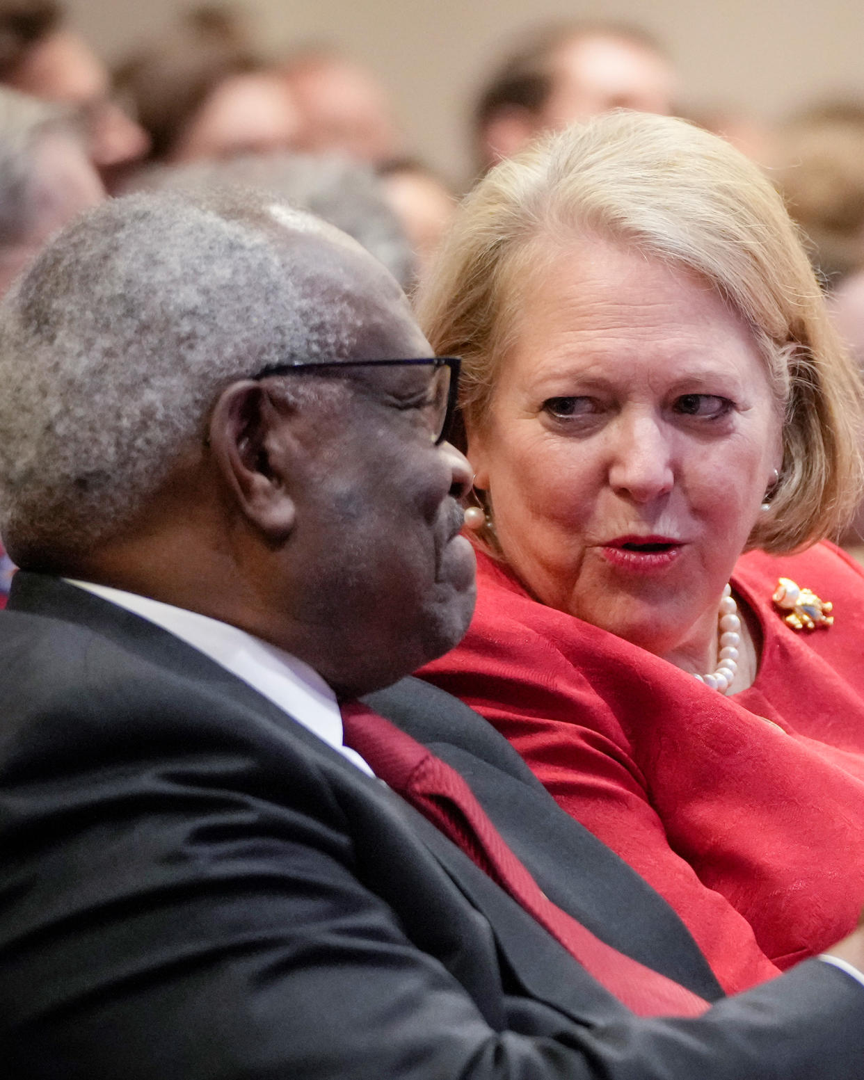 Ginny Thomas and Clarence Thomas. (Drew Angerer / Getty Images file)