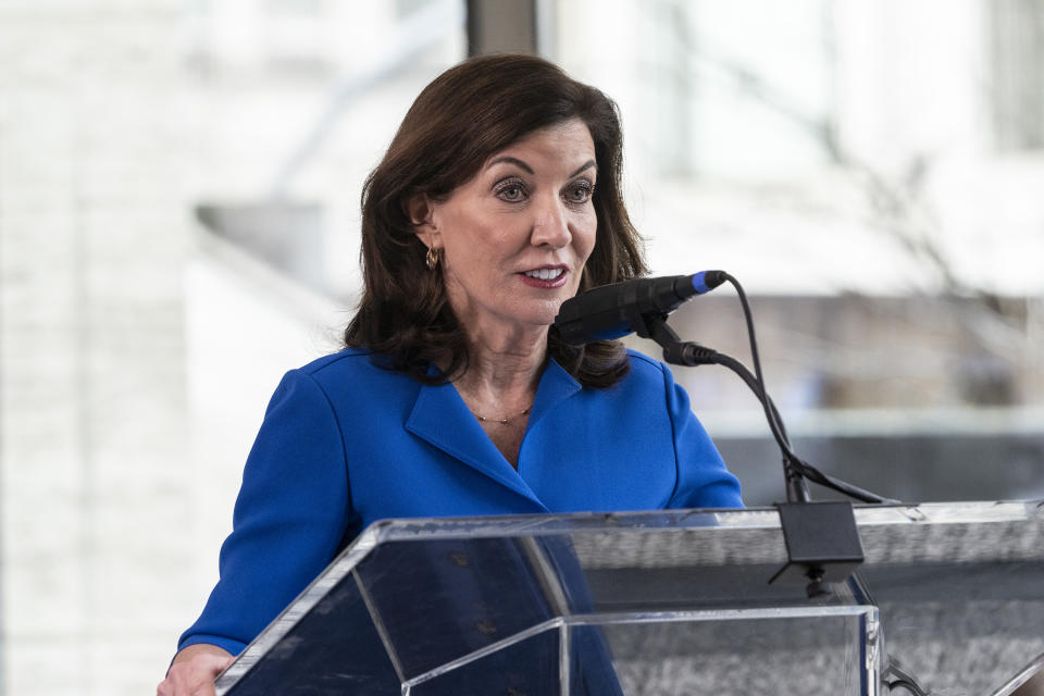 Gov. Kathy Hochul announces that David Geffen Hall at Lincoln Center will be completed in October 2022, two years ahead of schedule and on budget.