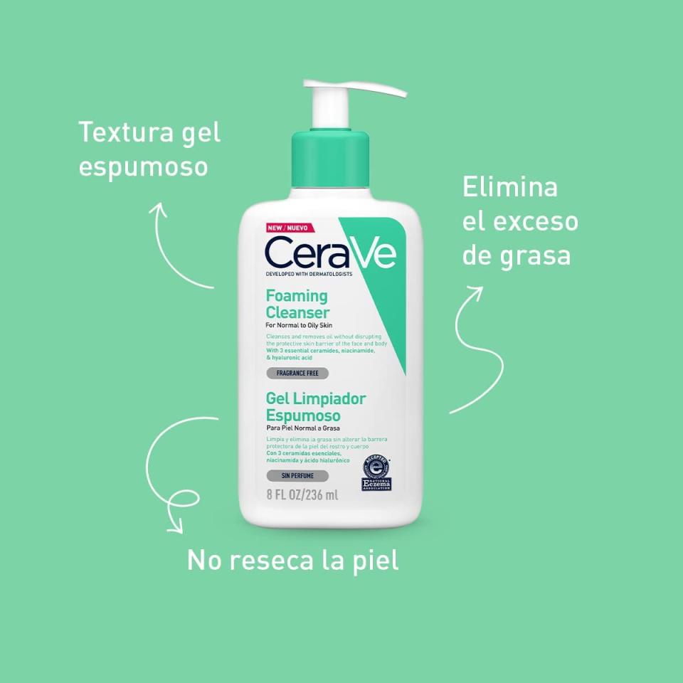 CeraVe Gel Limpiador Espumoso Diario para Piel Mixta, Grasa o con Acné 236ml/Amazon.com.mx