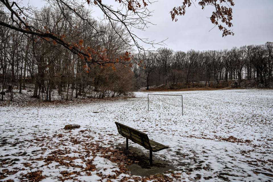 The field on the south part of Bancroft Park photographed on Wednesday, Jan. 19, 2022, in Lansing. Lights at the park were recently removed upsetting many evening park users.