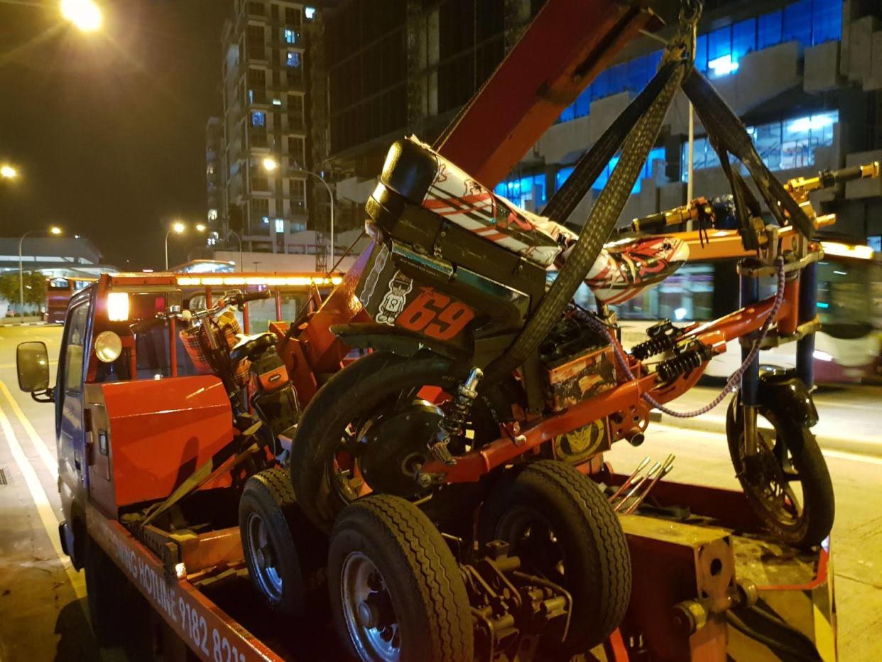 LTA impounded two power-assisted bicycles around Bedok Town Centre on 30 Jan. (Photo: Land Transport Authority/Facebook)