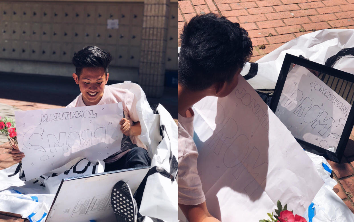 Sixteen-year-old Jonathan Kha didn’t have a prom date. So he asked himself. (Photo: Twitter/JONO)