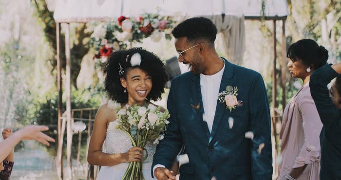 a couple walking down the aisle