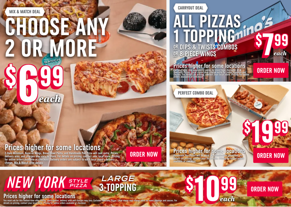 Domino's home page features a slew of ongoing value deals. (Screenshot taken by Yahoo Finance)