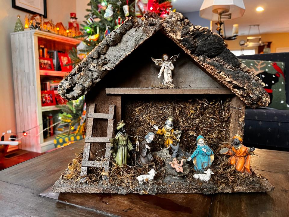 Every year, columnist Connie Schultz sets up the nativity scene that graced the top of the family TV in her childhood home. The 12-piece is in its original box, which her mom saved because of the printed declaration that it was “hand painted” and “hand crafted” – in Italy!