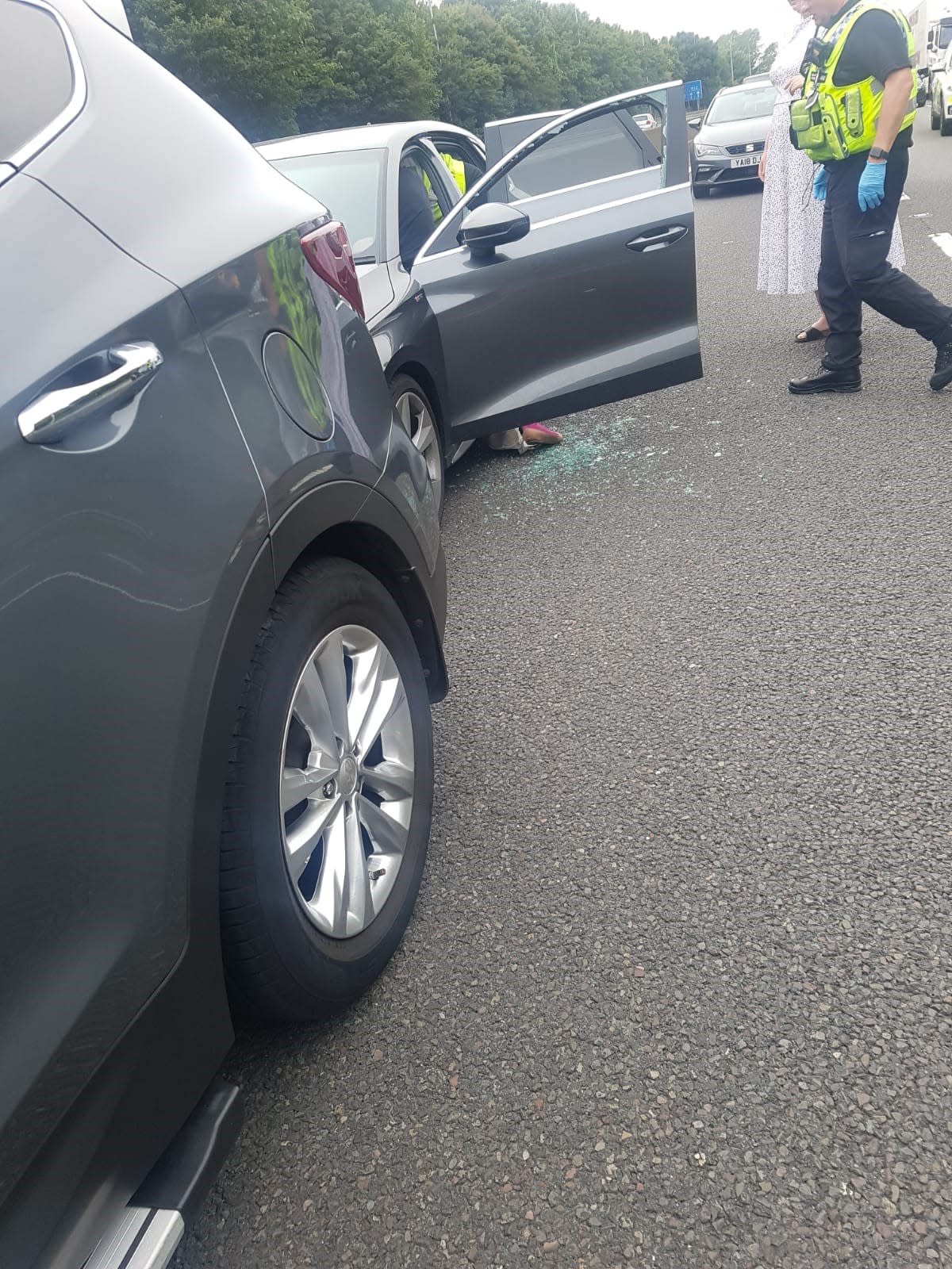 The drama played out on the outside lane of the M62 near Leeds (John Barlow/PA)