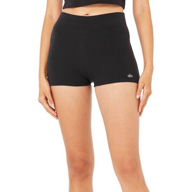 Micro Waffle Pleasant Boyshort in Black by Alo Yoga