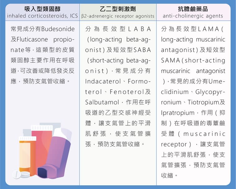 <strong>依照作用機轉，可將吸入劑分成以上3種類型。（圖／食藥署提供）</strong>