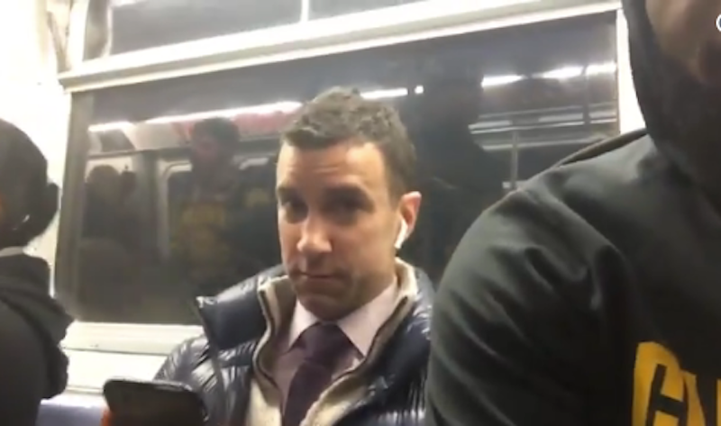 James Michael Angelo wasn’t happy about being “squished” by LeBron James and Co. on the subway. (Uninterrupted screen shot)