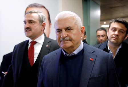 FILE PHOTO: AK Party candidate for mayor in Istanbul, Binali Yildirim, is seen inside of the party headquarters in Istanbul