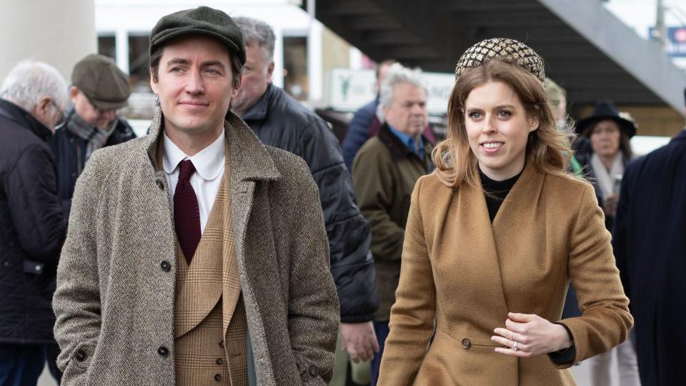 Princess Beatrice wore a caramel-hued coat from The Fold to Cheltenham Festival