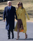 <p>First Lady Melania Trump appears to <a href="https://people.com/politics/melania-swat-trump-hand-again-twitter/" rel="nofollow noopener" target="_blank" data-ylk="slk:swat her husband's hand away;elm:context_link;itc:0;sec:content-canvas" class="link ">swat her husband's hand away</a> as they leave Washington, D.C., for a visit to Ohio in 2018. </p> <p>There was also <a href="https://people.com/politics/melania-trump-swats-away-donald-trump-hand-in-israel/" rel="nofollow noopener" target="_blank" data-ylk="slk:no husband-wife hand-holding;elm:context_link;itc:0;sec:content-canvas" class="link ">no husband-wife hand-holding</a> as the Trumps arrived in Tel Aviv, Israel, on May 22, 2017, the <a href="https://people.com/politics/melania-and-ivanka-trump-ditch-headscarves-for-saudi-arabia-visit-despite-trump-calling-it-insulting/" rel="nofollow noopener" target="_blank" data-ylk="slk:second stop;elm:context_link;itc:0;sec:content-canvas" class="link ">second stop</a> on their eight-day tour to five countries. As the pair walked away from Air Force One on the Israeli tarmac, the president was seen reaching for his wife’s hand. She then appeared to be swatting the president’s hand away.<a href="http://www.haaretz.com/israel-news/1.790848" rel="nofollow noopener" target="_blank" data-ylk="slk:Israeli newspaper Haaretz;elm:context_link;itc:0;sec:content-canvas" class="link "> Israeli newspaper <i>Haaretz</i></a> shared a clip of the moment on Twitter, and it went viral. In the years that followed, the first lady was seen seemingly moving her husband's hand away from hers many more times, including after the final presidential debate in October 2020. </p>