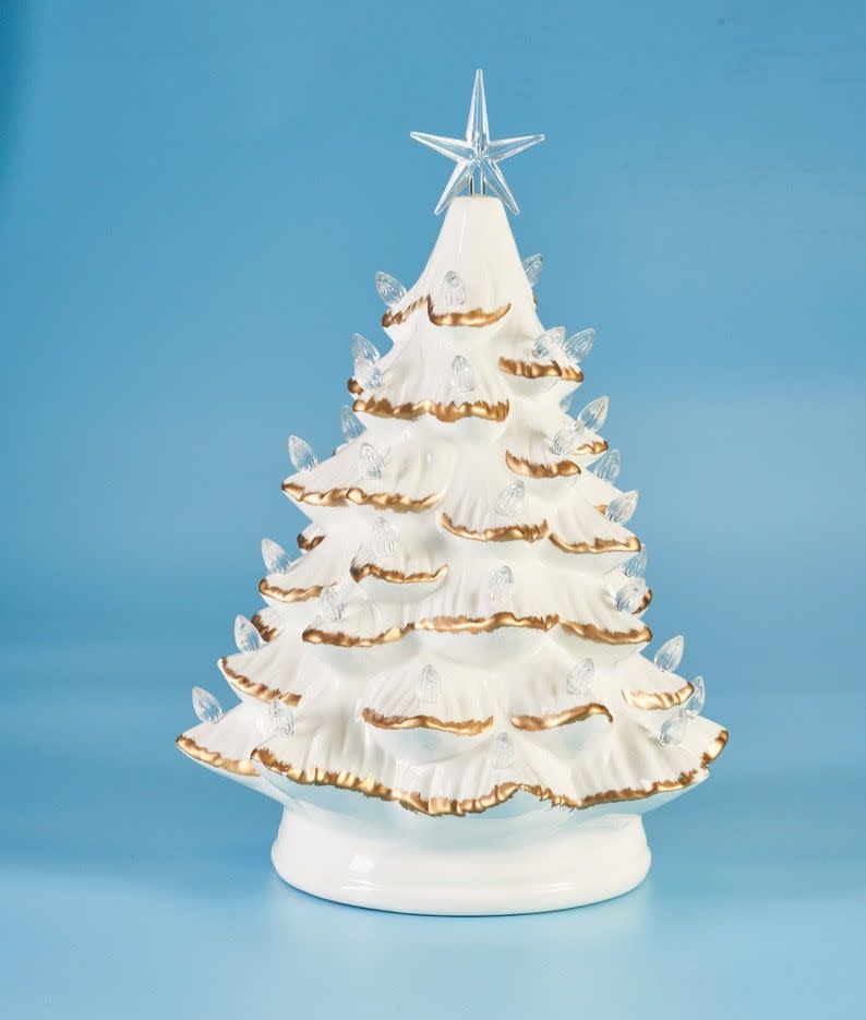 4) 13" White and Gold Ceramic Christmas Tree