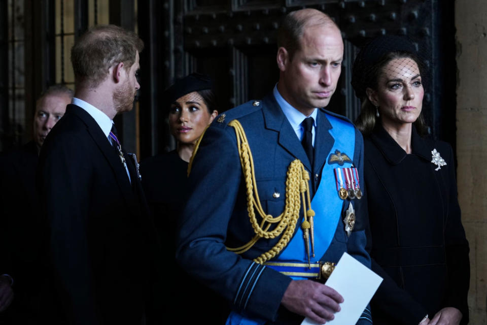 A body language expert claims this photo shows Prince William and Kate Middleton in a 'distressed' state. Source: Getty