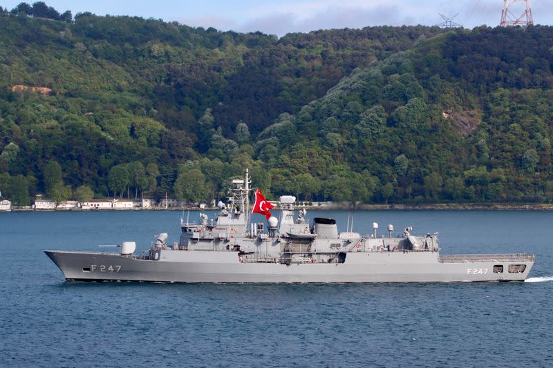 Turkish Navy frigate TCG Kemal Reis (F-247) is pictured in Istanbul's Bosphorus strait