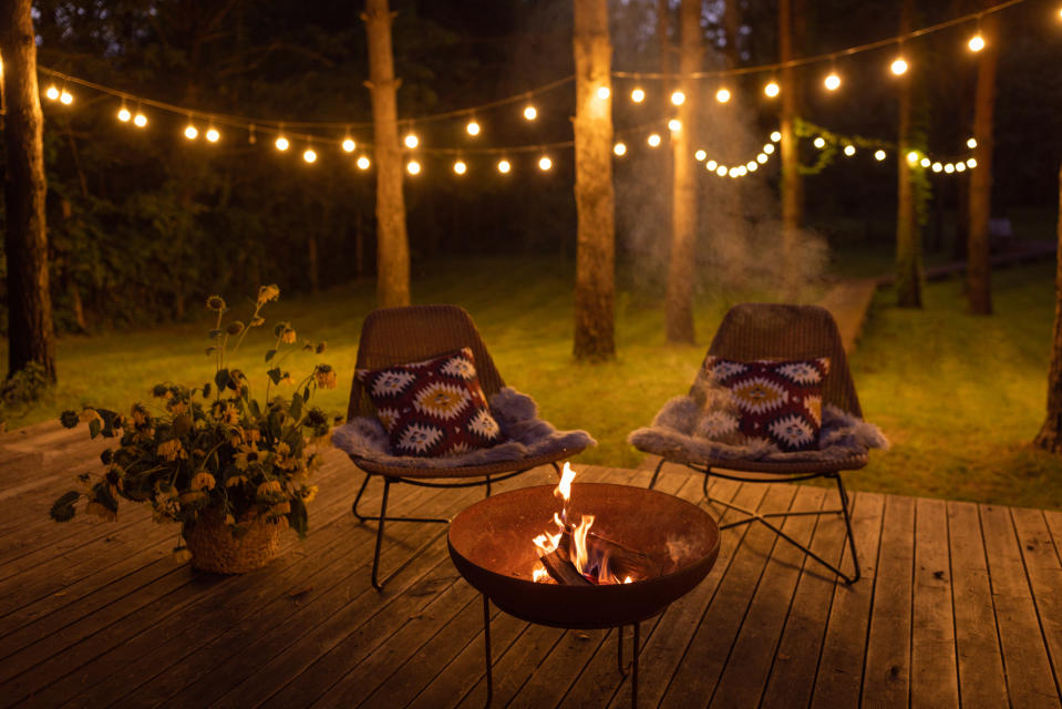 A campfire in a back garden