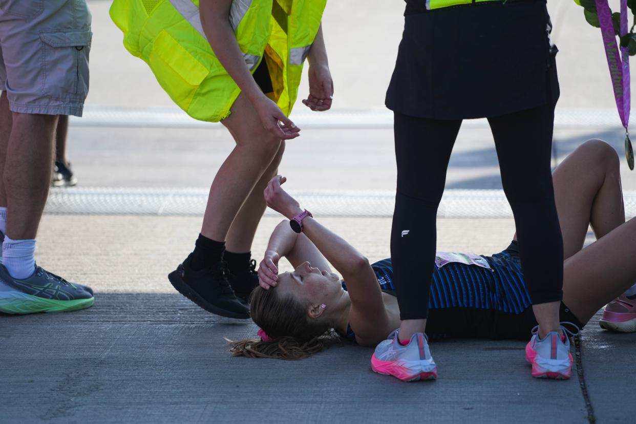 Olivia Anger from Bellbrook, Ohio, took first place in the women's full marathon as part of the 2024 Flying Pig Marathon on Sunday, May 5, 2024.